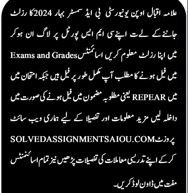 B.ed Result 2024 Details aiou