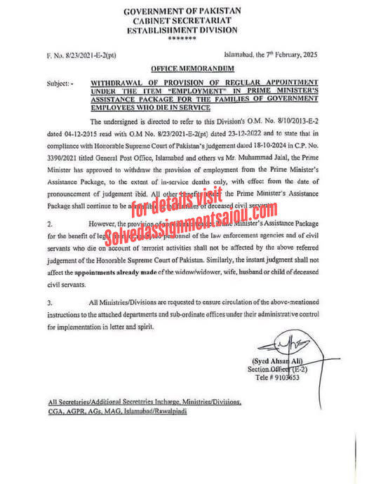 Withdrawal of Employment Provision in PM's Package