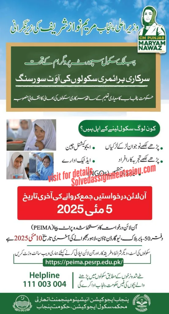 Public Schools Outsourcing Program 2025 in Punjab launched by Chief Minister Maryam Nawaz