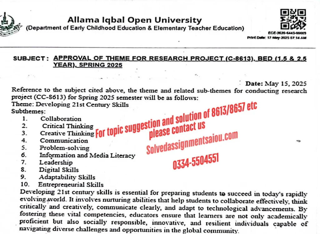 B.Ed 8613 AIOU Spring 2025"