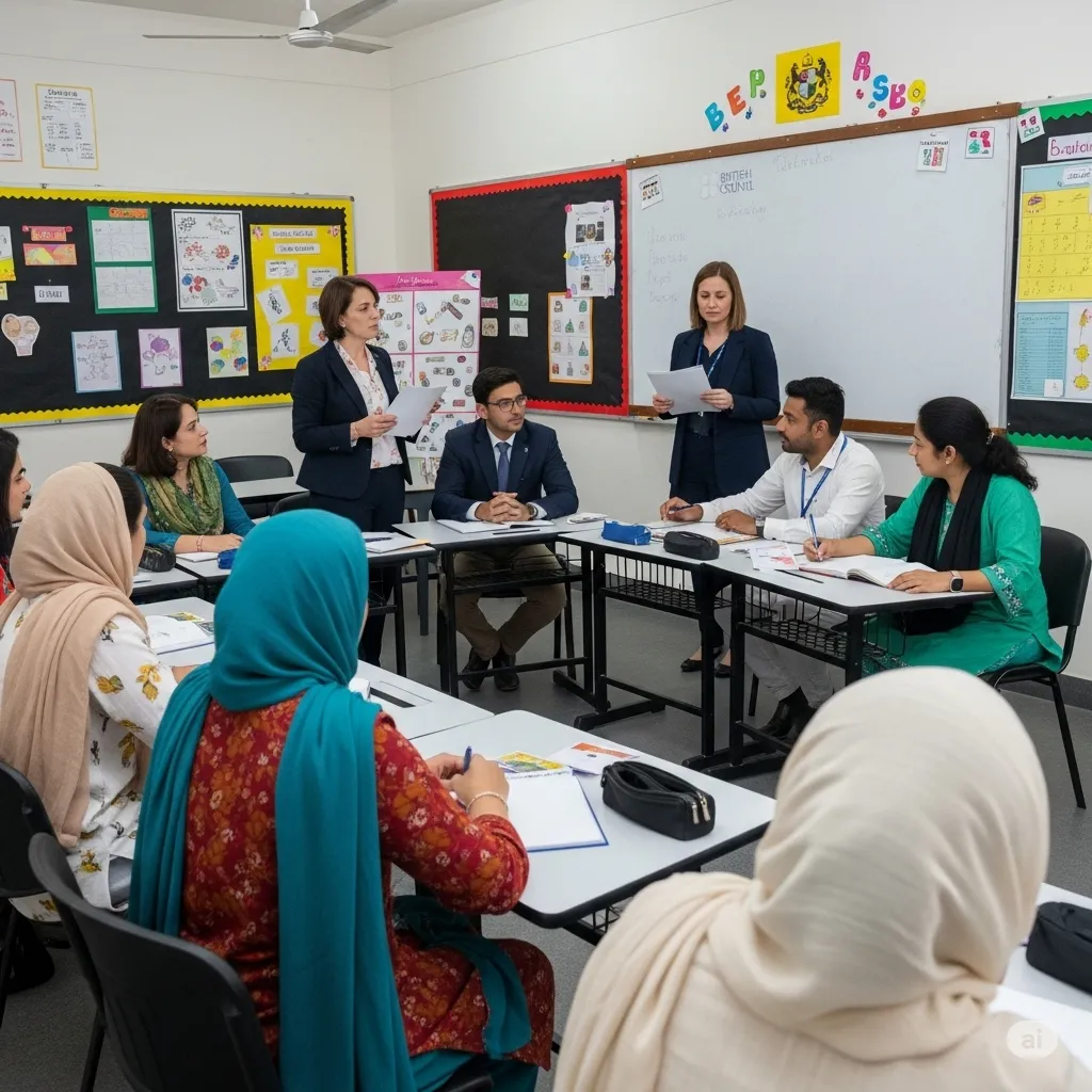 British Council and Sindh teachers training English in classrooms