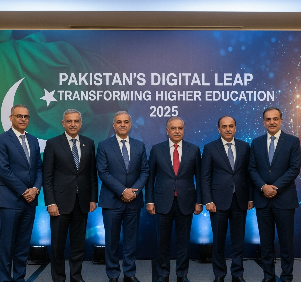 HEC Chairman Dr. Mukhtar Ahmad appearing as a holographic host at Pakistan Digital Leap event