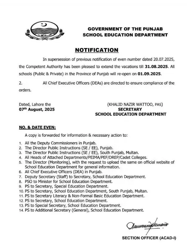Punjab schools summer vacation 2025 extended