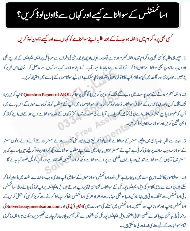 AIOU assignment question papers download