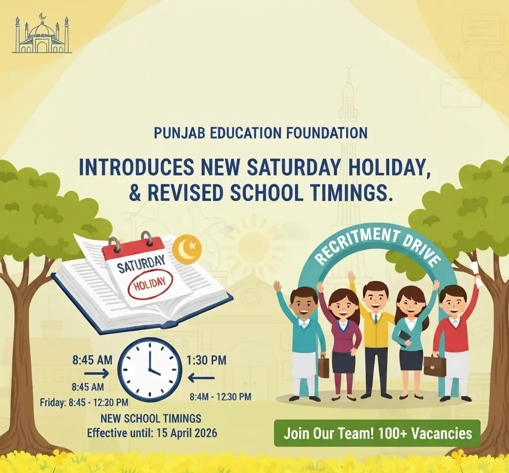 Punjab Education Foundation Announces Saturday Holiday, New School Timings & Recruitment Drive
