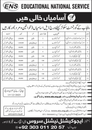 ENS Punjab Teaching Jobs 2025 Advertisement – Apply Online via NTS