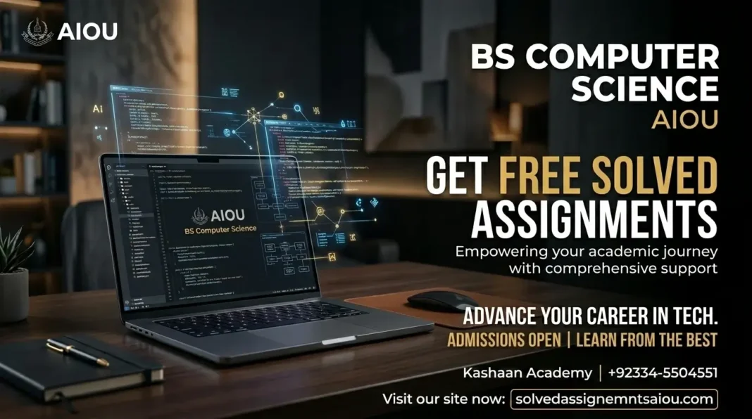 Student uploading AIOU BS Computer Science solved assignments on Aagahi LMS portal.