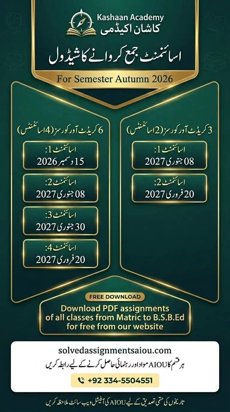 AIOU Autumn 2026 assignment schedule