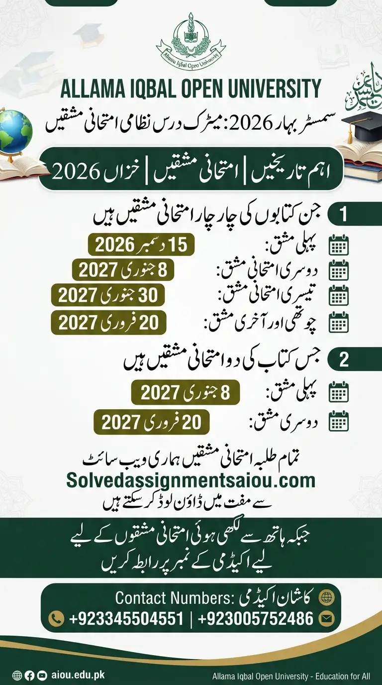 AIOU Matric Solved Assignments Autumn 2026
